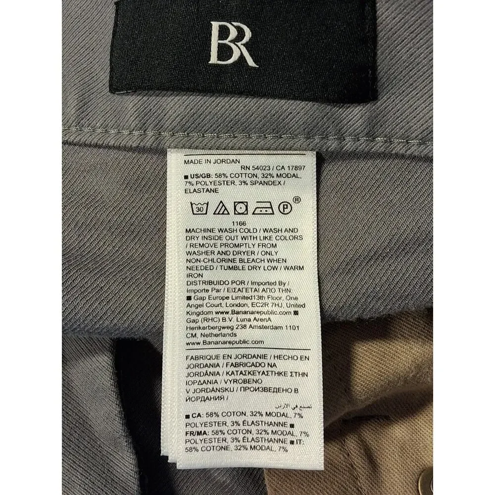 Banana Republic Slim Twill Traveler Pants Men's 36x32 Smoke Signal Gray Stretch